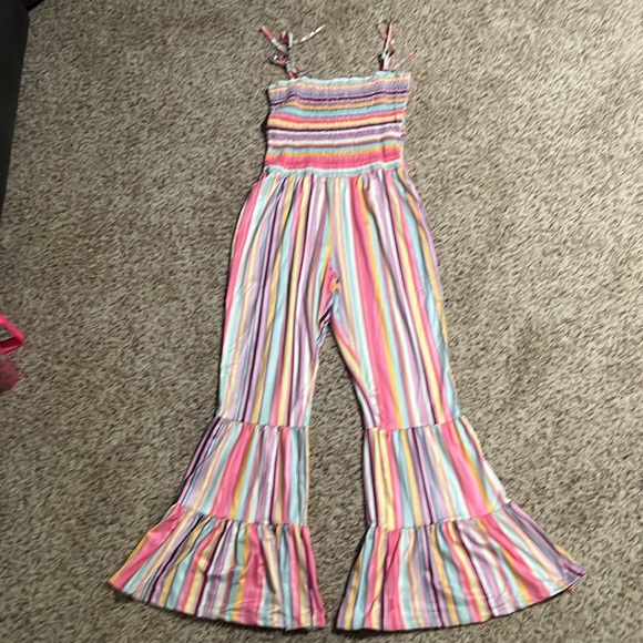 Size XL striped multicolored pastels jumper with unique flare legs - Picture 3 of 4